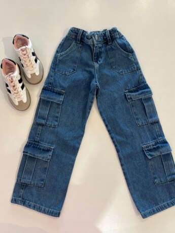 Calça Feminina Jeans Infantil Cargo 4 Bolsos Fernanda Ramos Kids