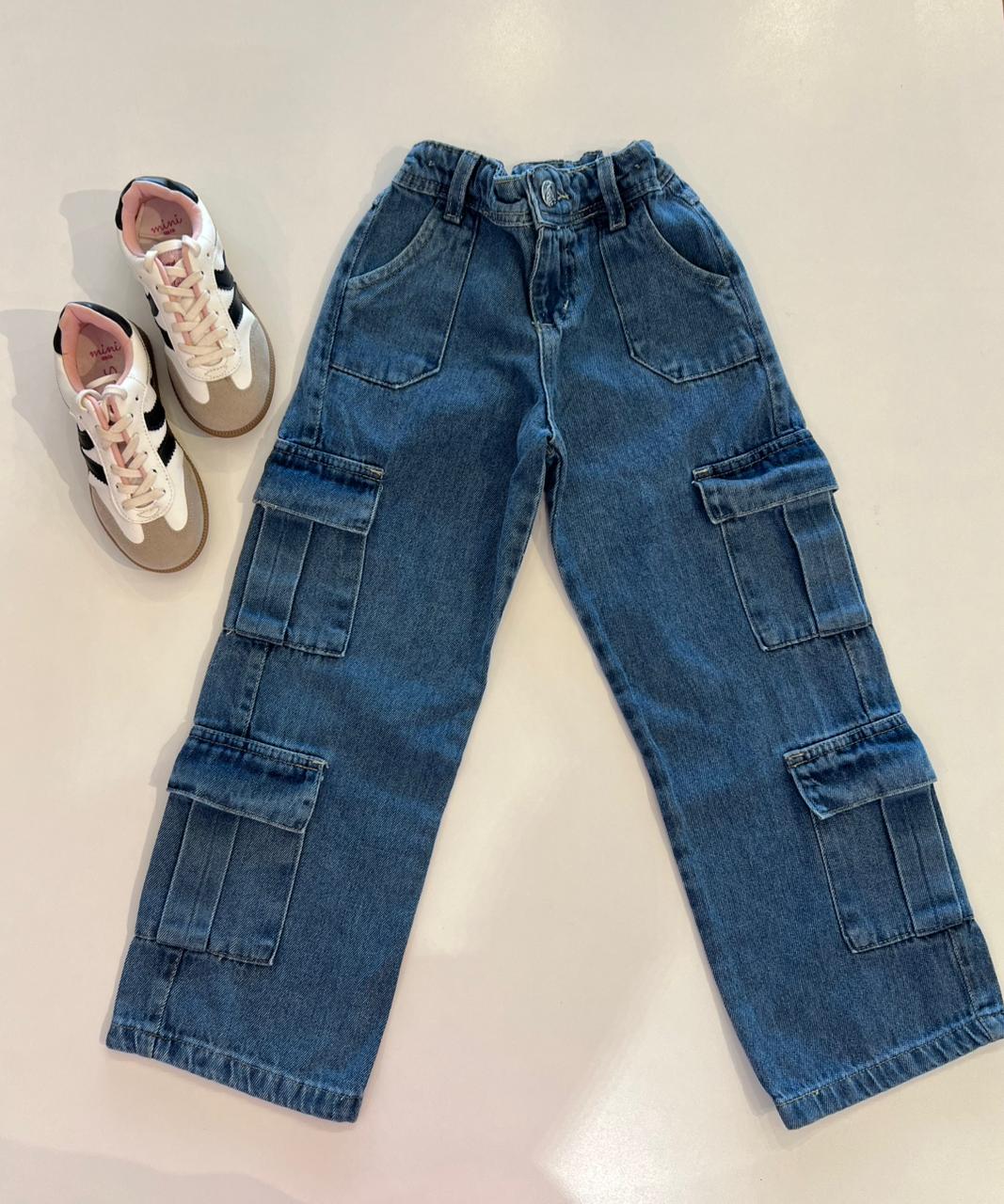 Calça Feminina Jeans Infantil Cargo 4 Bolsos Fernanda Ramos Kids