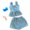 Conjunto Infantil Feminino Blusa Bata Florida e Short Azul Fernanda Ramos Kids