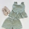 Conjunto Infantil Feminino Blusa Bata Florida e Short Verde Fernanda Ramos Kids