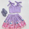 Conjunto Infantil Feminino Cropped com Látex e Saia Lilás Fernanda Ramos Kids