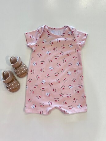 Macaquinho Infantil Feminino Estampado Vaquinha Rose Fernanda Ramos Kids