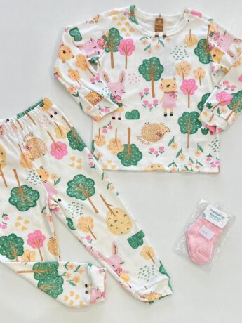 Pijama Infantil Feminino Blusa Manga Longa Floresta e Calça Fernanda Ramos Kids