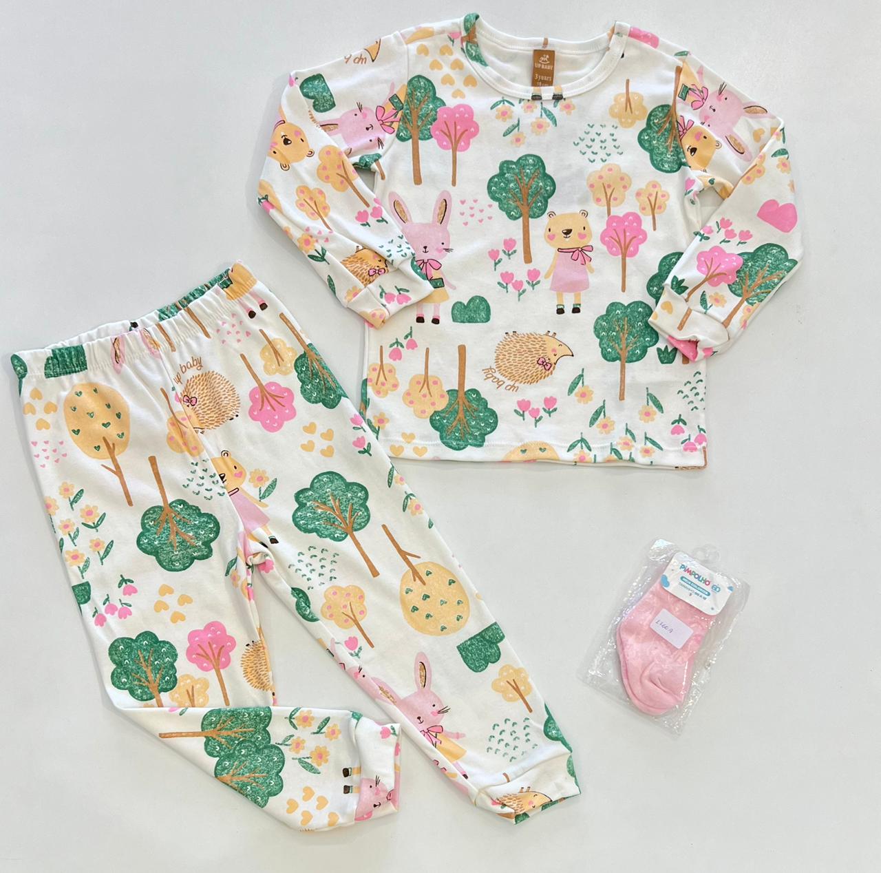 Pijama Infantil Feminino Blusa Manga Longa Floresta e Calça Fernanda Ramos Kids