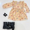 Vestido Infantil Feminino Manga Longa Babado Animais Amarelo Fernanda Ramos Kids