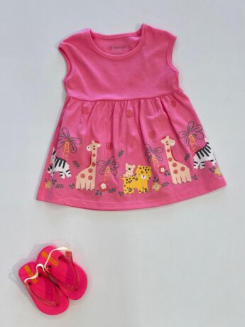 Vestido Infantil Feminino Rodado Animais Rosa Fernanda Ramos Kids