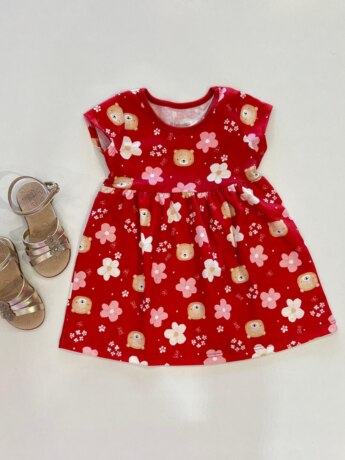 Vestido Infantil Feminino Rodado Ursinhos Vermelho Fernanda Ramos Kids