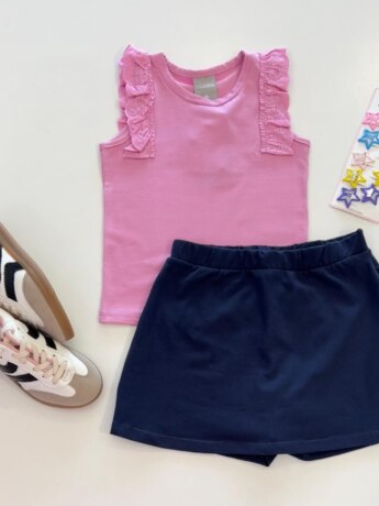 Short Saia Infantil Feminino Básica Azul Marinho Fernanda Ramos Kids